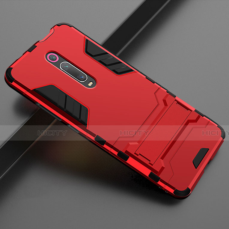 Coque Contour Silicone et Plastique Housse Etui Mat avec Support pour Xiaomi Mi 9T Pro Rouge Plus