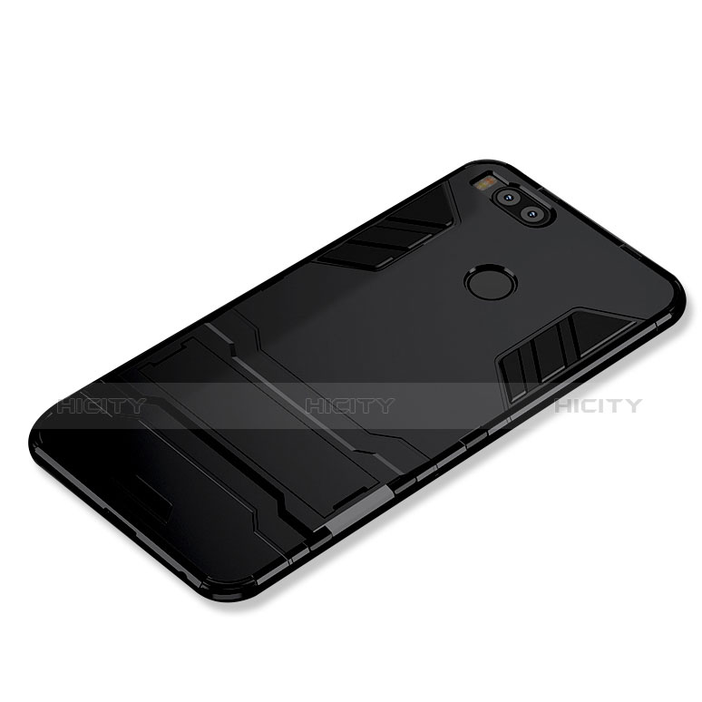 Coque Contour Silicone et Plastique Housse Etui Mat avec Support pour Xiaomi Mi A1 Noir Plus