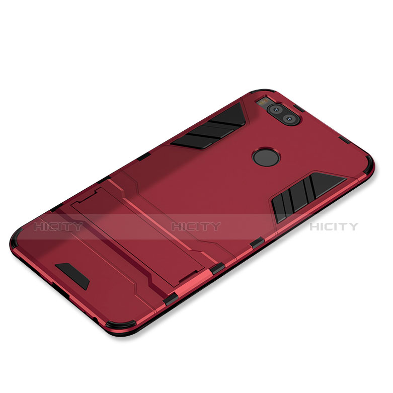 Coque Contour Silicone et Plastique Housse Etui Mat avec Support pour Xiaomi Mi A1 Rouge Plus