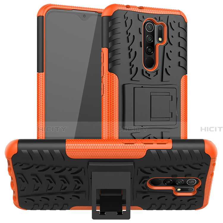 Coque Contour Silicone et Plastique Housse Etui Mat avec Support pour Xiaomi Redmi 9 Orange Plus
