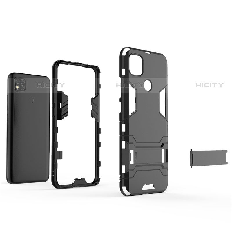 Coque Contour Silicone et Plastique Housse Etui Mat avec Support pour Xiaomi Redmi 9C Plus
