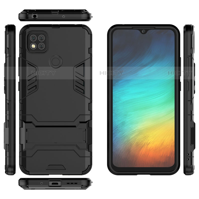 Coque Contour Silicone et Plastique Housse Etui Mat avec Support pour Xiaomi Redmi 9C Plus