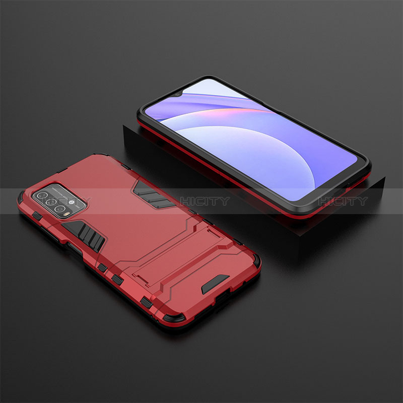 Coque Contour Silicone et Plastique Housse Etui Mat avec Support pour Xiaomi Redmi 9T 4G Plus