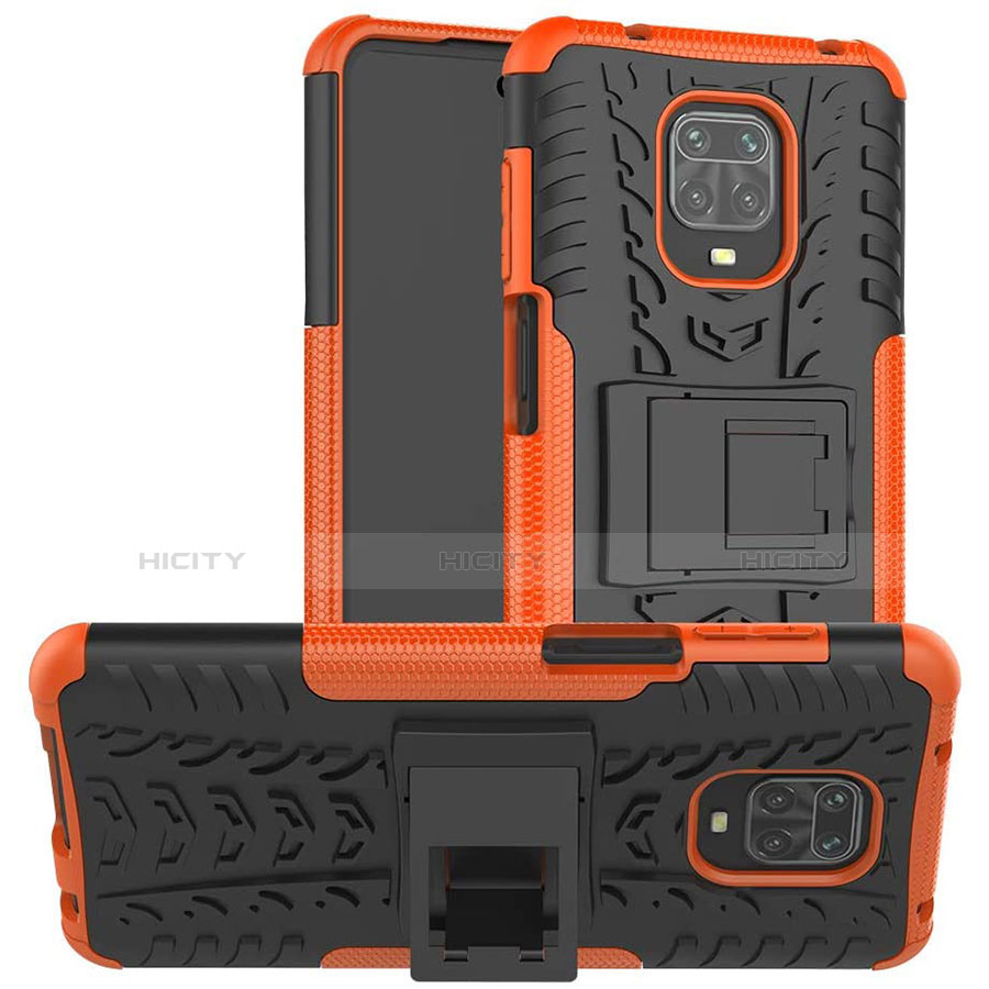 Coque Contour Silicone et Plastique Housse Etui Mat avec Support pour Xiaomi Redmi Note 9 Pro Orange Plus
