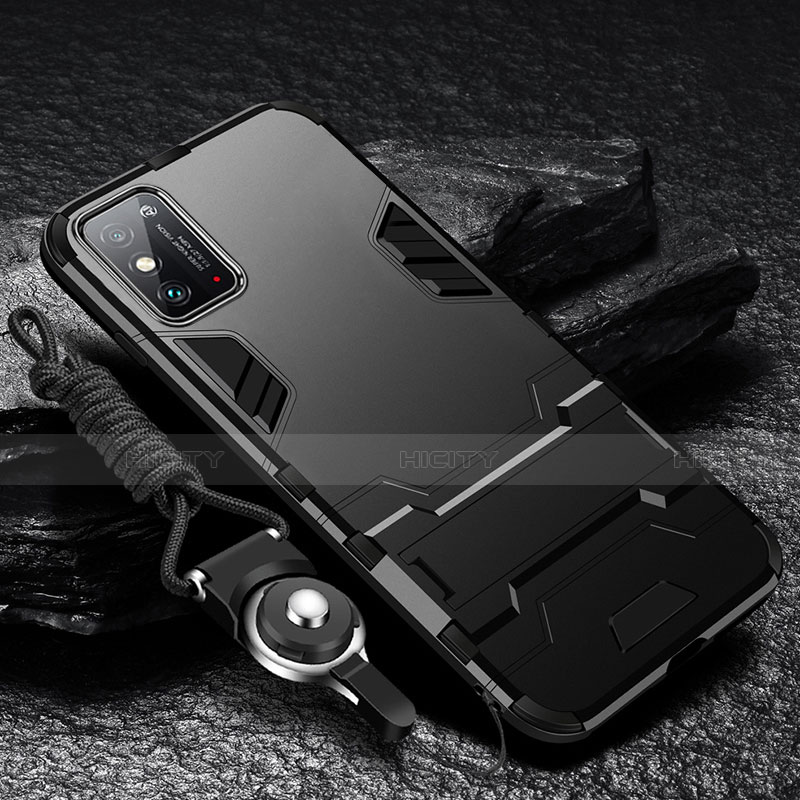 Coque Contour Silicone et Plastique Housse Etui Mat avec Support R01 pour Huawei Honor X10 Max 5G Noir Plus