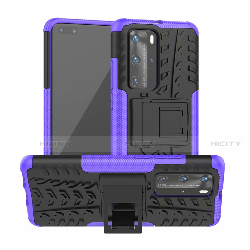 Coque Contour Silicone et Plastique Housse Etui Mat avec Support R01 pour Huawei P40 Pro Violet Plus