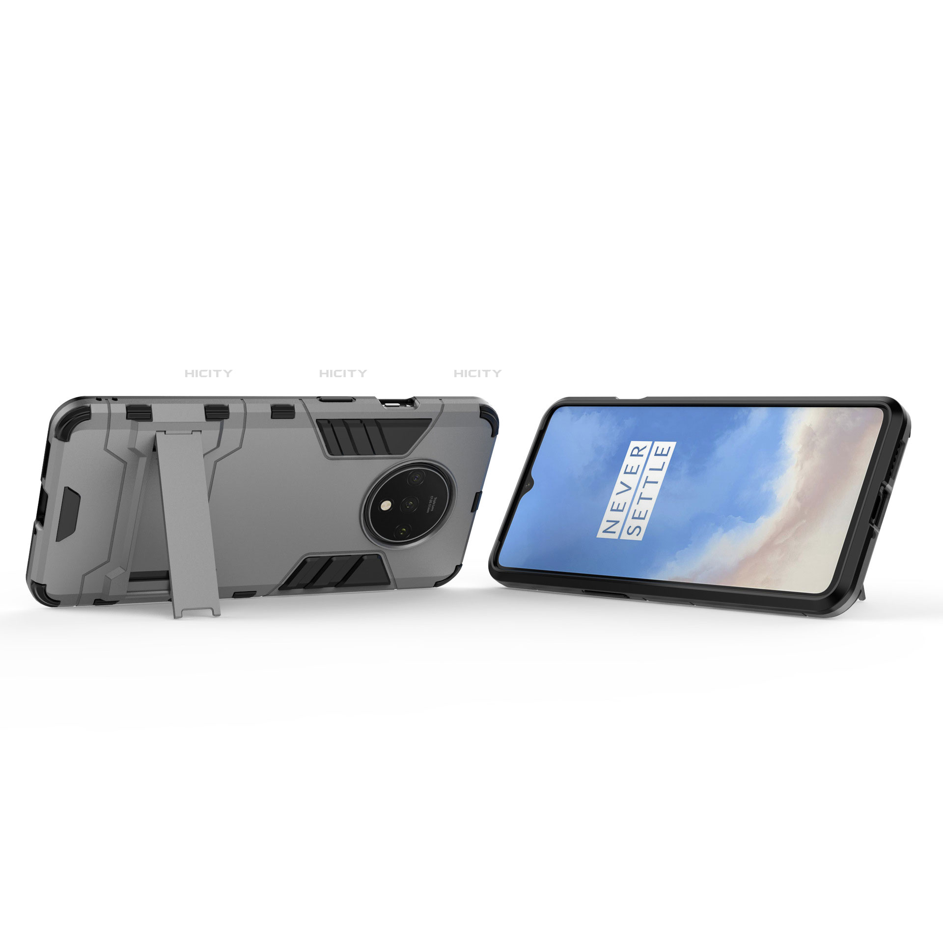 Coque Contour Silicone et Plastique Housse Etui Mat avec Support R01 pour OnePlus 7T Plus