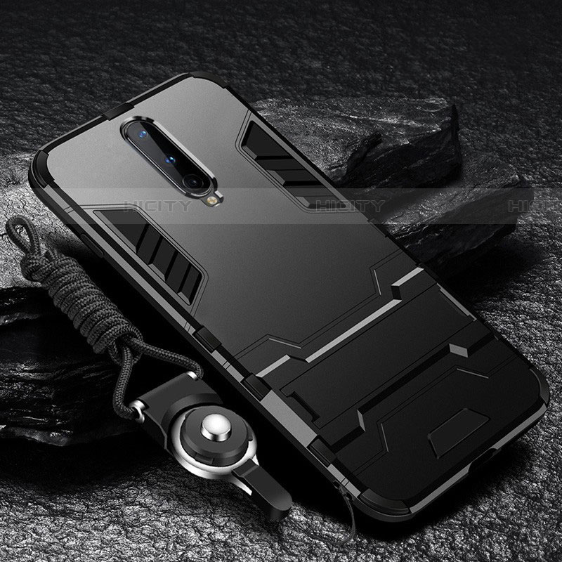 Coque Contour Silicone et Plastique Housse Etui Mat avec Support R01 pour OnePlus 8 Noir Plus