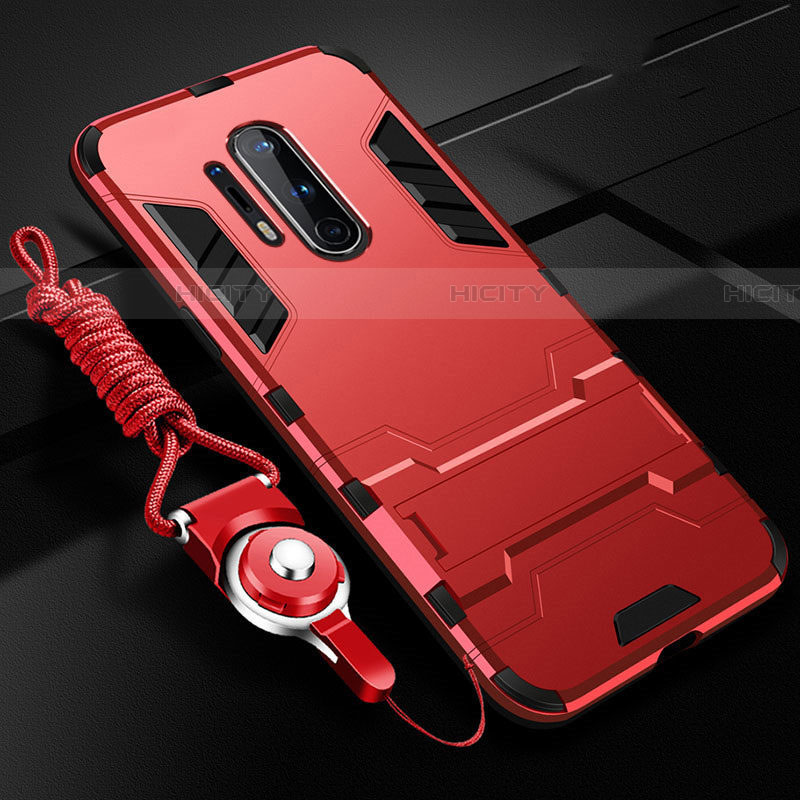 Coque Contour Silicone et Plastique Housse Etui Mat avec Support R01 pour OnePlus 8 Pro Rouge Plus