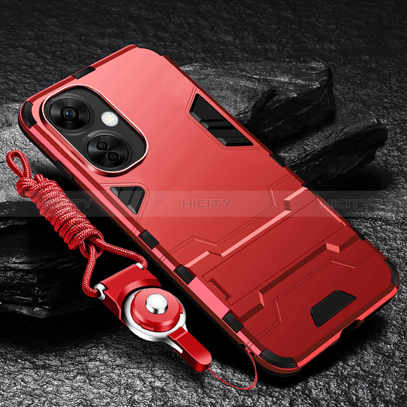 Coque Contour Silicone et Plastique Housse Etui Mat avec Support R01 pour OnePlus Nord CE 3 5G Rouge Plus