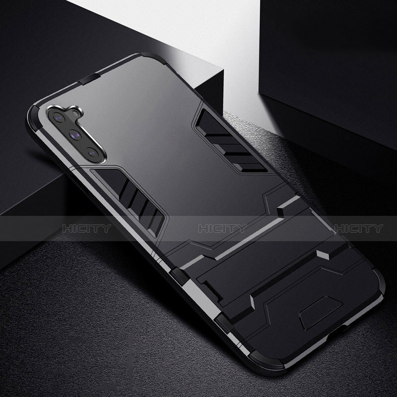 Coque Contour Silicone et Plastique Housse Etui Mat avec Support R02 pour Samsung Galaxy Note 10 5G Noir Plus