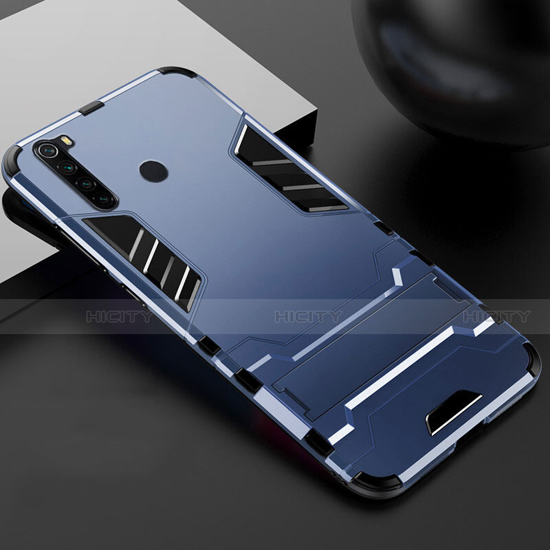 Coque Contour Silicone et Plastique Housse Etui Mat avec Support R02 pour Xiaomi Redmi Note 8 (2021) Bleu Plus