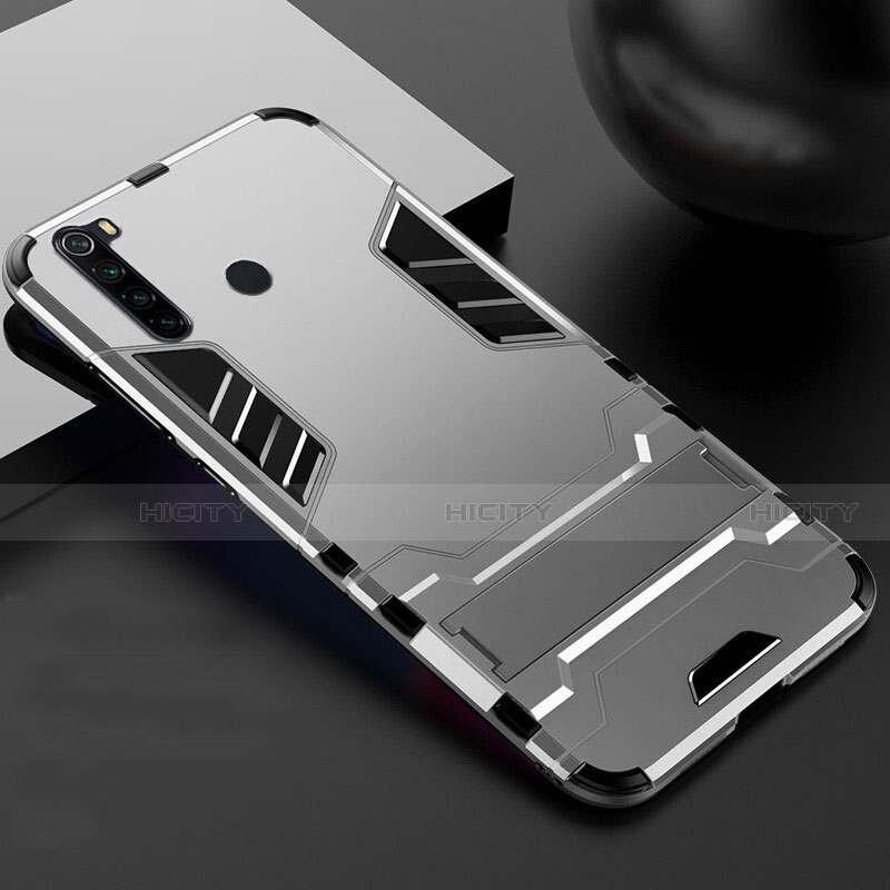 Coque Contour Silicone et Plastique Housse Etui Mat avec Support R02 pour Xiaomi Redmi Note 8 (2021) Plus