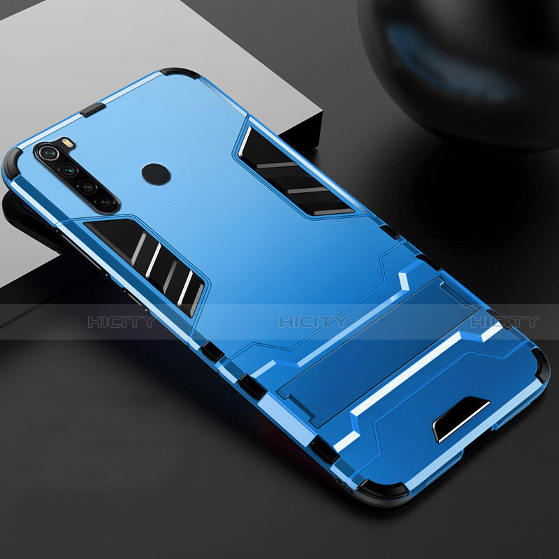 Coque Contour Silicone et Plastique Housse Etui Mat avec Support R02 pour Xiaomi Redmi Note 8 Bleu Ciel Plus