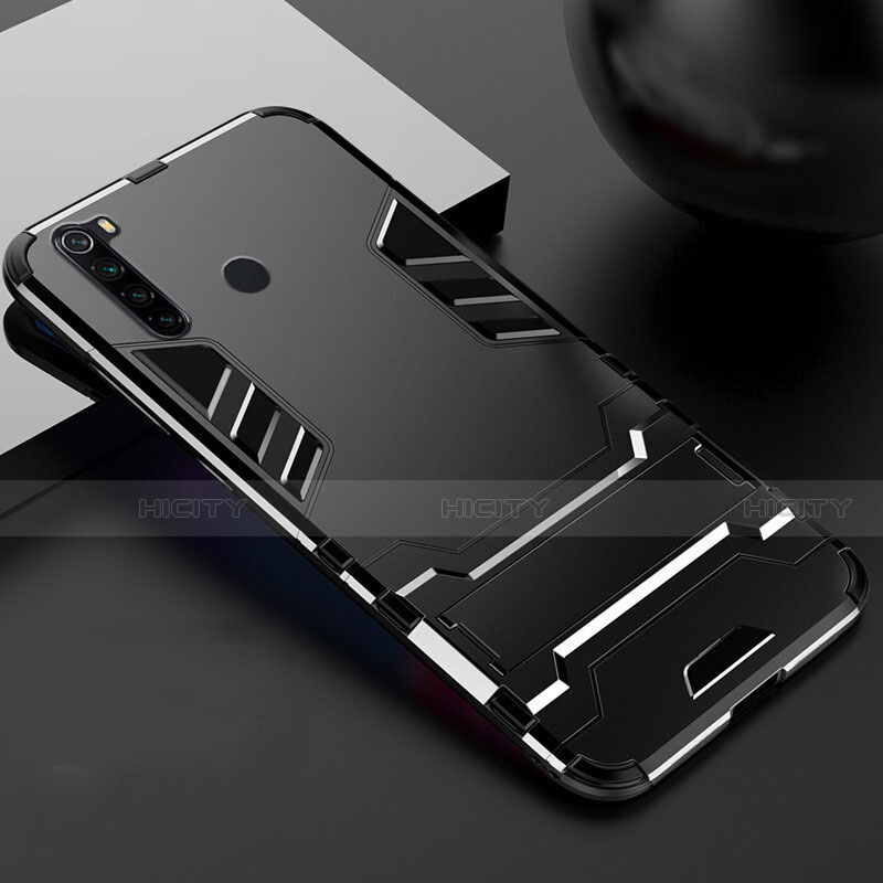 Coque Contour Silicone et Plastique Housse Etui Mat avec Support R02 pour Xiaomi Redmi Note 8 Noir Plus