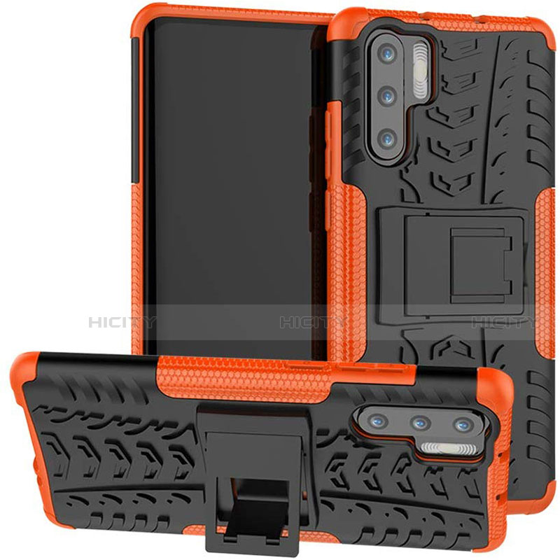 Coque Contour Silicone et Plastique Housse Etui Mat avec Support R03 pour Huawei P30 Pro New Edition Orange Plus
