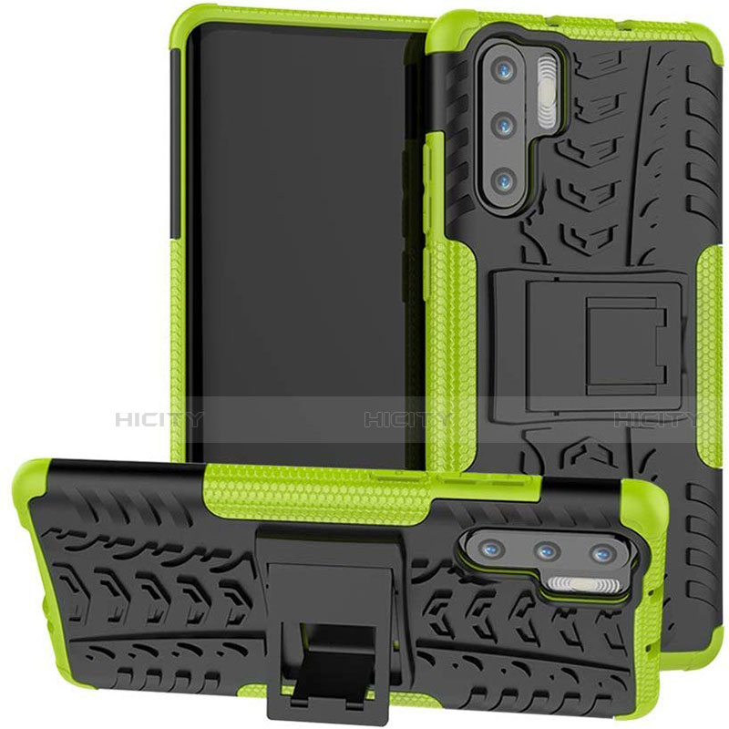 Coque Contour Silicone et Plastique Housse Etui Mat avec Support R03 pour Huawei P30 Pro New Edition Vert Plus