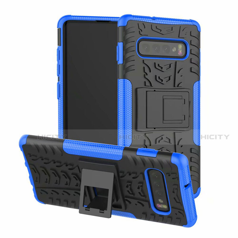 Coque Contour Silicone et Plastique Housse Etui Mat avec Support R03 pour Samsung Galaxy S10 5G Bleu Plus