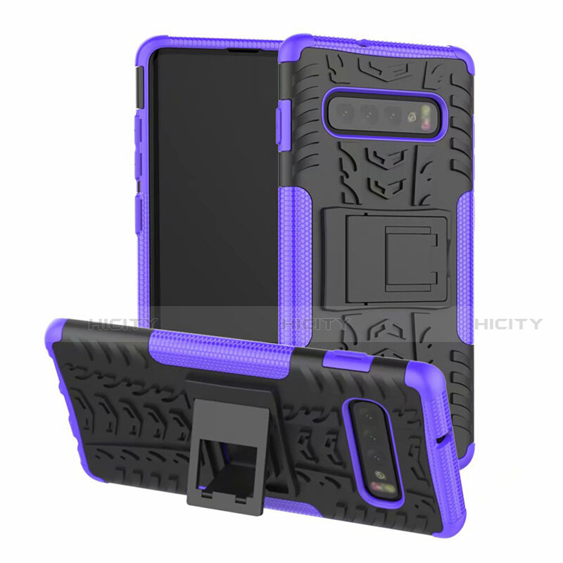Coque Contour Silicone et Plastique Housse Etui Mat avec Support R03 pour Samsung Galaxy S10 Violet Plus