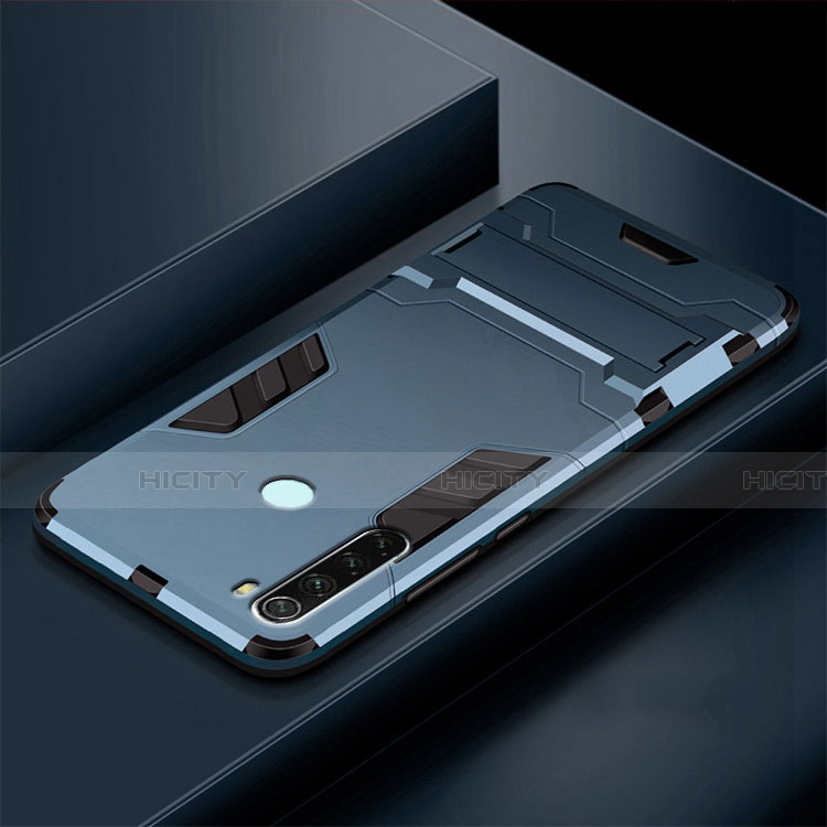 Coque Contour Silicone et Plastique Housse Etui Mat avec Support R03 pour Xiaomi Redmi Note 8 Bleu Plus