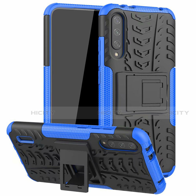 Coque Contour Silicone et Plastique Housse Etui Mat avec Support R04 pour Xiaomi Mi A3 Bleu Plus