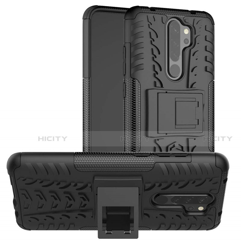 Coque Contour Silicone et Plastique Housse Etui Mat avec Support R06 pour Xiaomi Redmi Note 8 Noir Plus