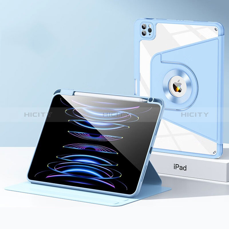 Coque Contour Silicone et Plastique Housse Etui Mat avec Support S01 pour Apple iPad Pro 12.9 (2021) Bleu Plus
