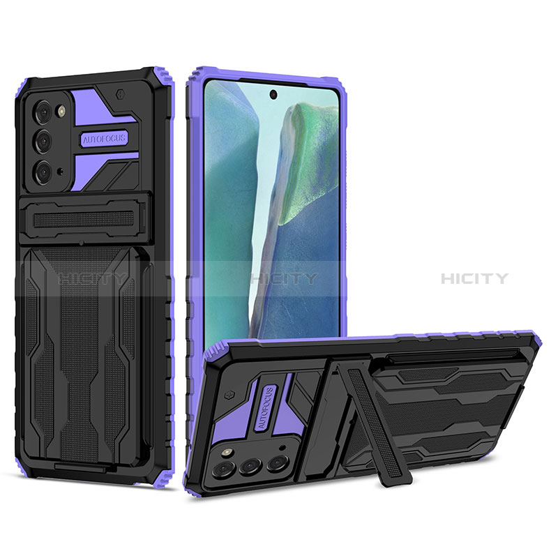Coque Contour Silicone et Plastique Housse Etui Mat avec Support YF1 pour Samsung Galaxy Note 20 5G Violet Plus