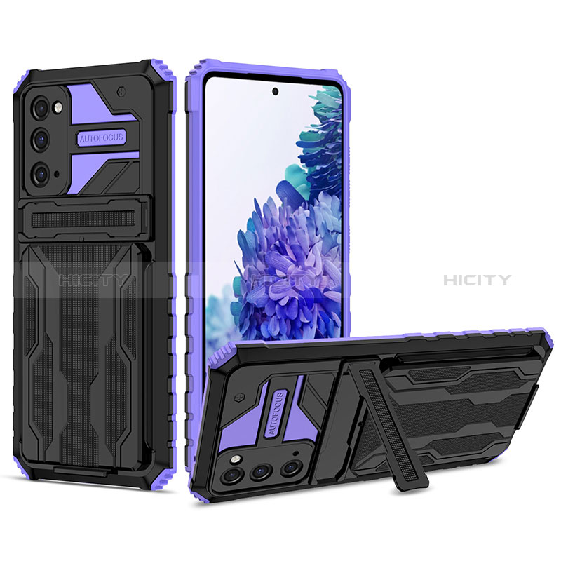 Coque Contour Silicone et Plastique Housse Etui Mat avec Support YF1 pour Samsung Galaxy S20 Lite 5G Violet Plus