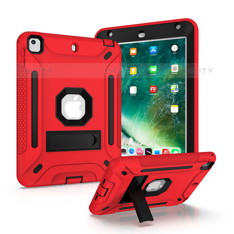 Coque Contour Silicone et Plastique Housse Etui Mat avec Support YJ1 pour Apple iPad Mini 4 Rouge Plus