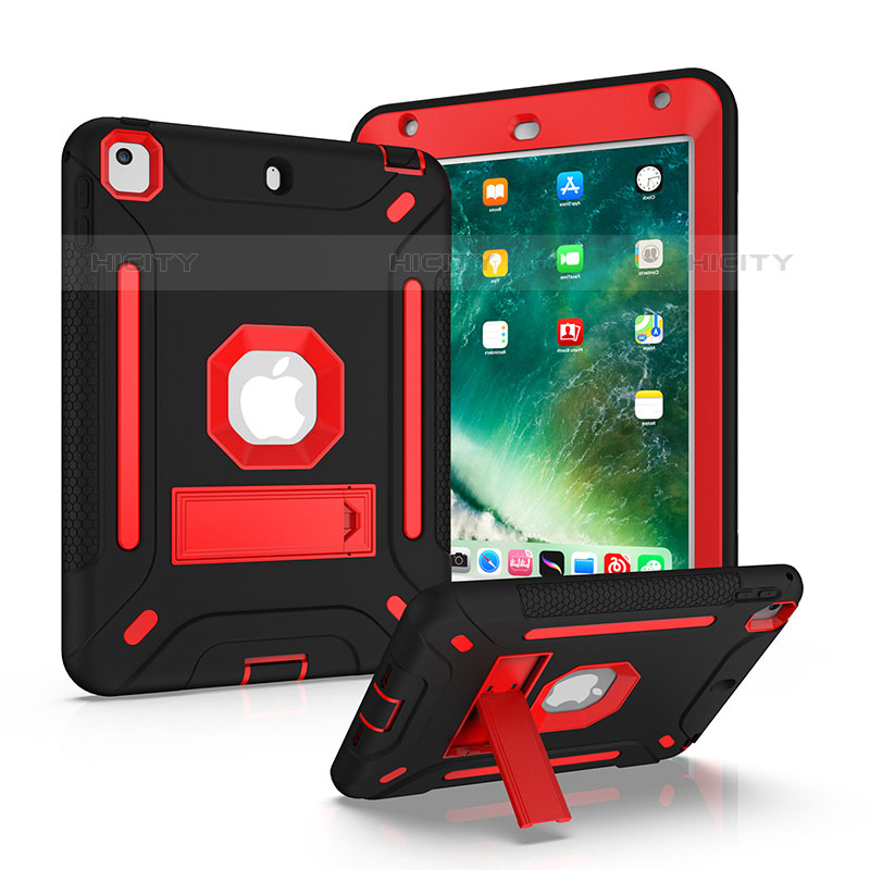 Coque Contour Silicone et Plastique Housse Etui Mat avec Support YJ1 pour Apple iPad Mini 4 Rouge et Noir Plus