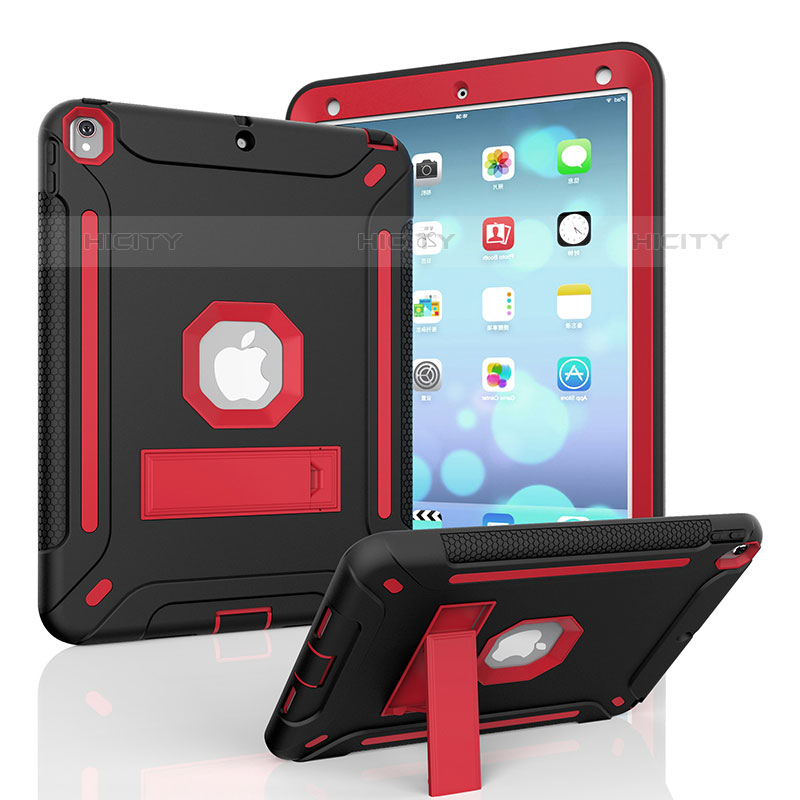Coque Contour Silicone et Plastique Housse Etui Mat avec Support YJ1 pour Apple iPad Pro 10.5 Rouge et Noir Plus