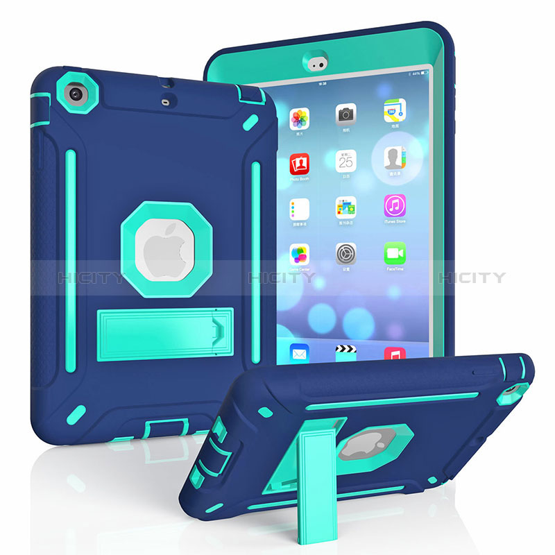 Coque Contour Silicone et Plastique Housse Etui Mat avec Support YJ2 pour Apple iPad Mini 2 Bleu Plus