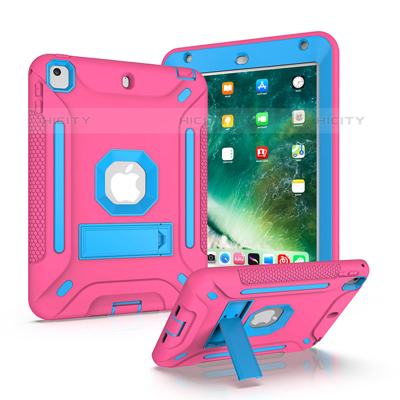 Coque Contour Silicone et Plastique Housse Etui Mat avec Support YJ2 pour Apple iPad Mini 4 Rose Rouge Plus