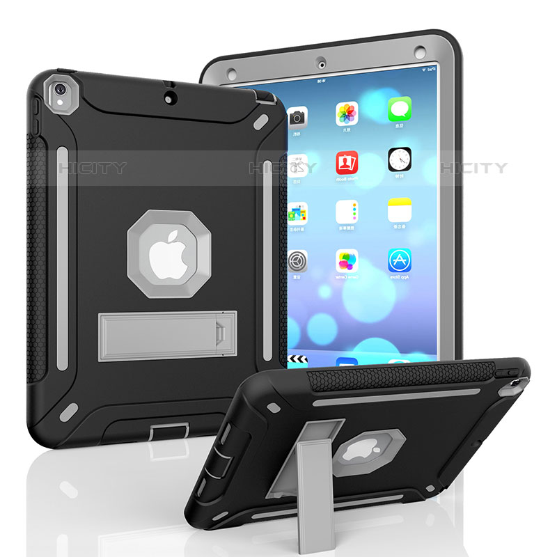 Coque Contour Silicone et Plastique Housse Etui Mat avec Support YJ2 pour Apple iPad Pro 10.5 Noir Plus
