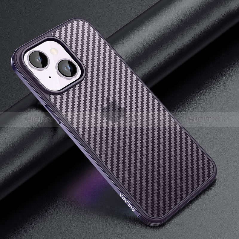 Coque Contour Silicone et Plastique Housse Etui Mat LD1 pour Apple iPhone 15 Plus Violet Plus