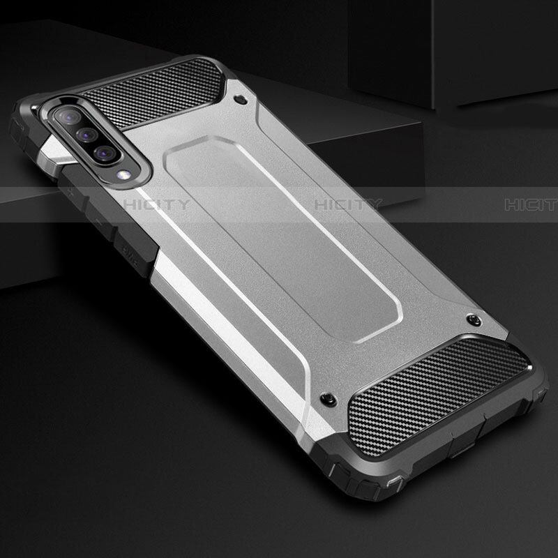 Coque Contour Silicone et Plastique Housse Etui Mat R01 pour Samsung Galaxy A70 Argent Plus