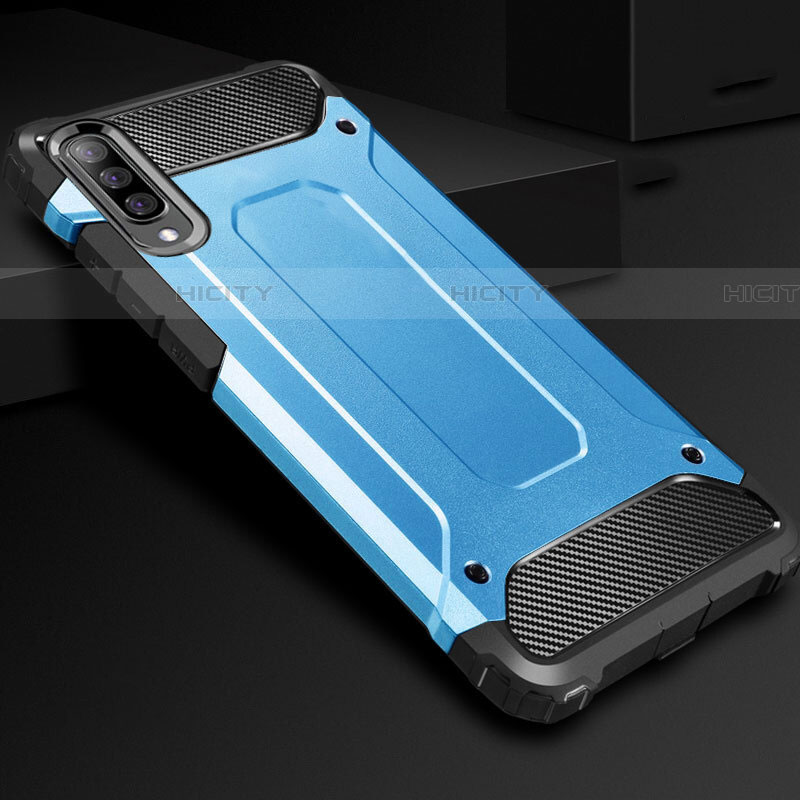 Coque Contour Silicone et Plastique Housse Etui Mat R01 pour Samsung Galaxy A70 Bleu Ciel Plus