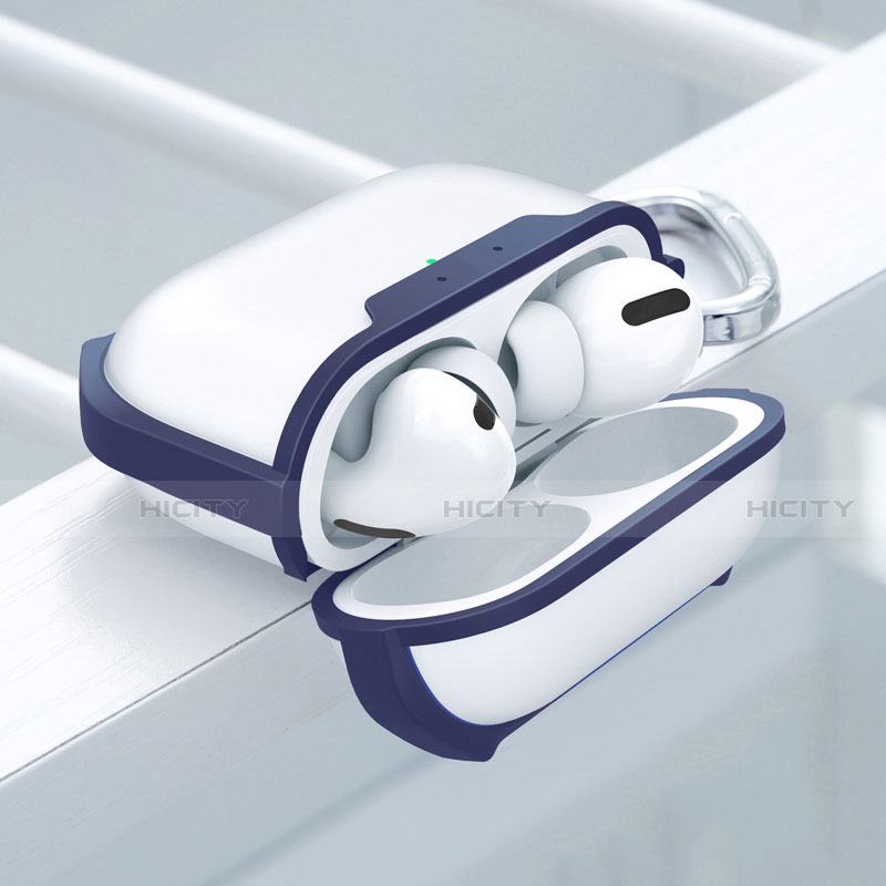 Coque Contour Silicone et Plastique Housse Etui Mat U02 pour Apple AirPods Pro Bleu Plus