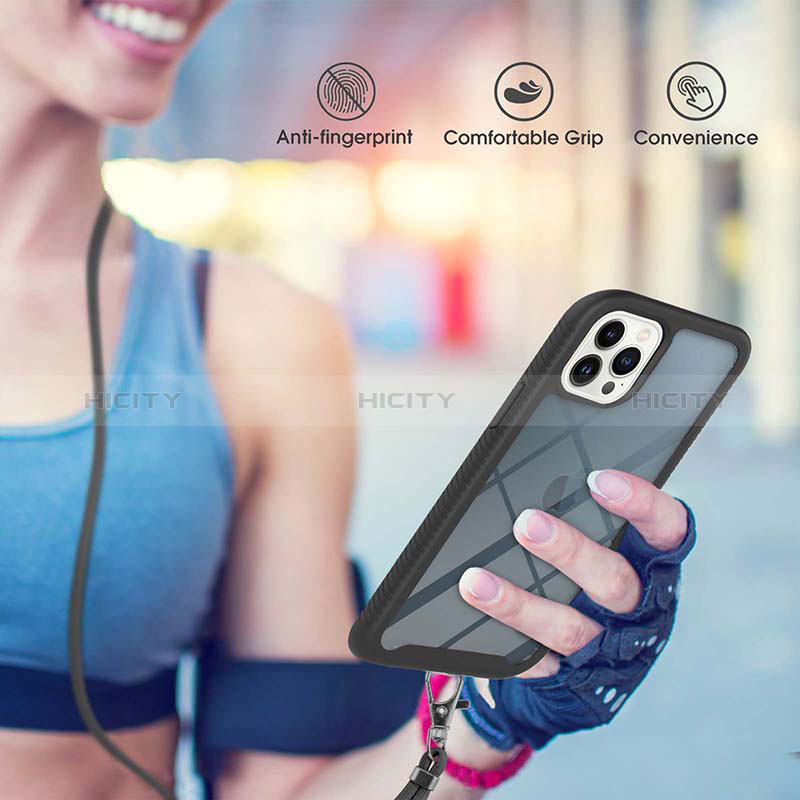 Coque Contour Silicone et Plastique Housse Etui Protection Integrale 360 Degres avec Laniere Strap pour Apple iPhone 13 Pro Max Plus