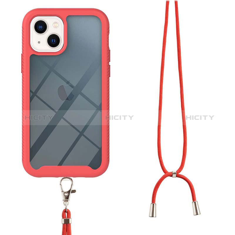 Coque Contour Silicone et Plastique Housse Etui Protection Integrale 360 Degres avec Laniere Strap pour Apple iPhone 14 Plus