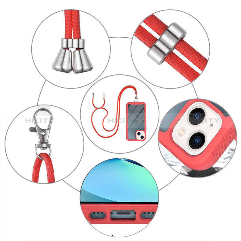 Coque Contour Silicone et Plastique Housse Etui Protection Integrale 360 Degres avec Laniere Strap pour Apple iPhone 14 Plus