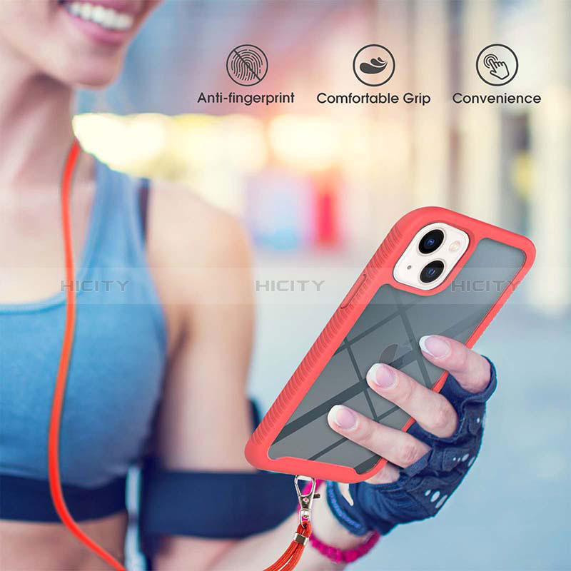 Coque Contour Silicone et Plastique Housse Etui Protection Integrale 360 Degres avec Laniere Strap pour Apple iPhone 14 Plus