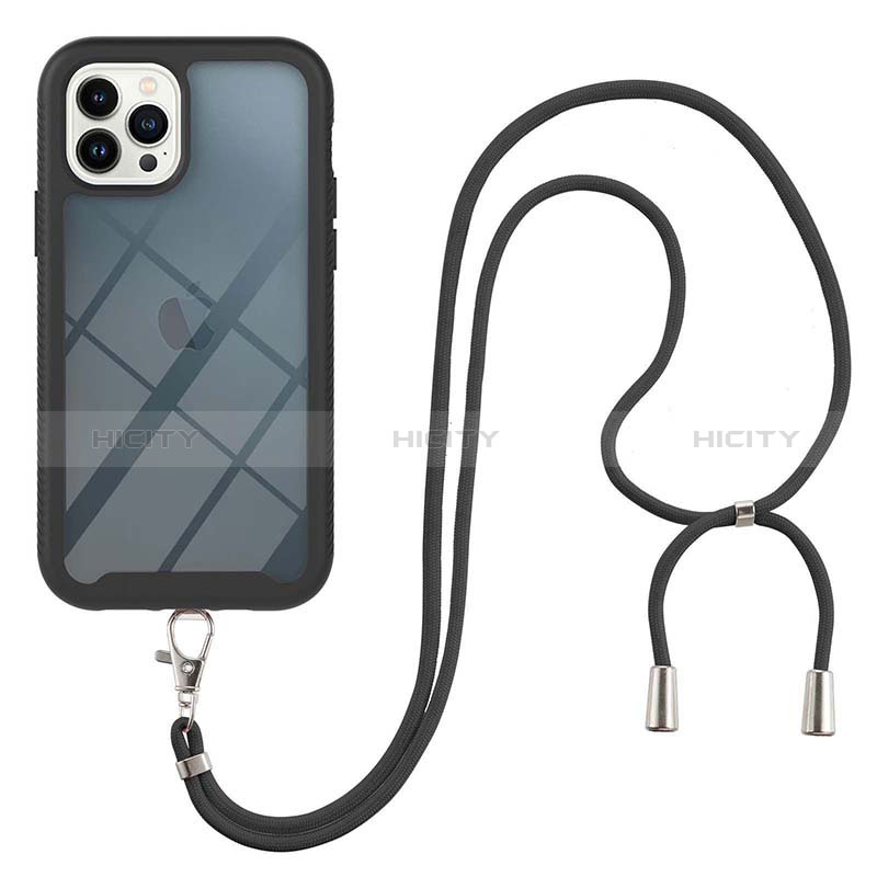 Coque Contour Silicone et Plastique Housse Etui Protection Integrale 360 Degres avec Laniere Strap pour Apple iPhone 15 Pro Plus