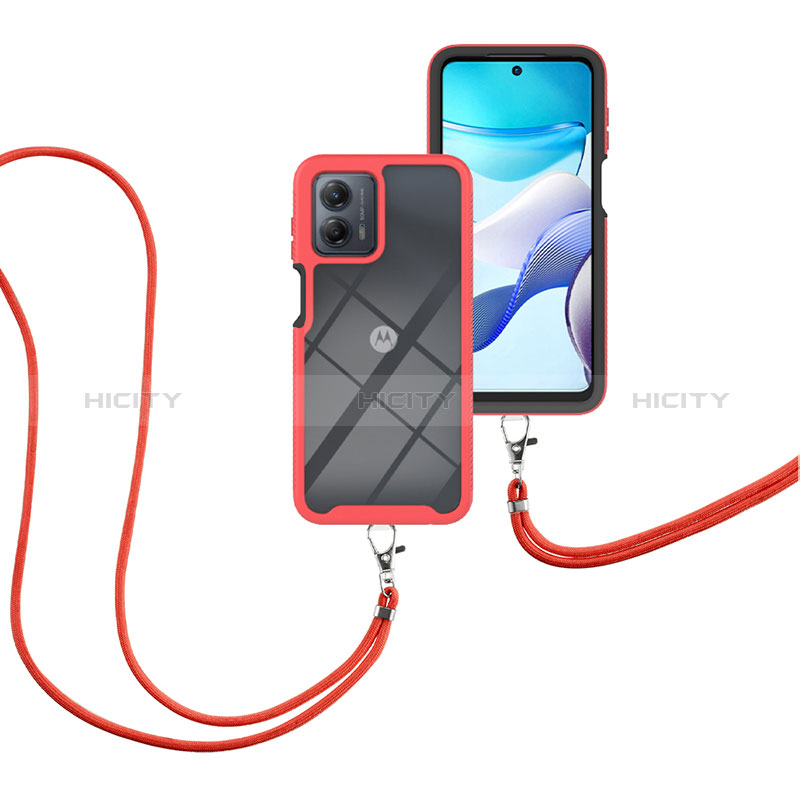 Coque Contour Silicone et Plastique Housse Etui Protection Integrale 360 Degres avec Laniere Strap pour Motorola Moto G 5G (2023) Plus