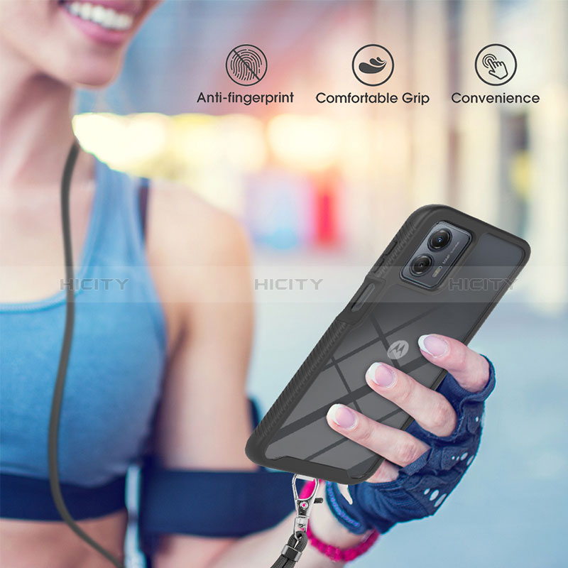 Coque Contour Silicone et Plastique Housse Etui Protection Integrale 360 Degres avec Laniere Strap pour Motorola Moto G 5G (2023) Plus
