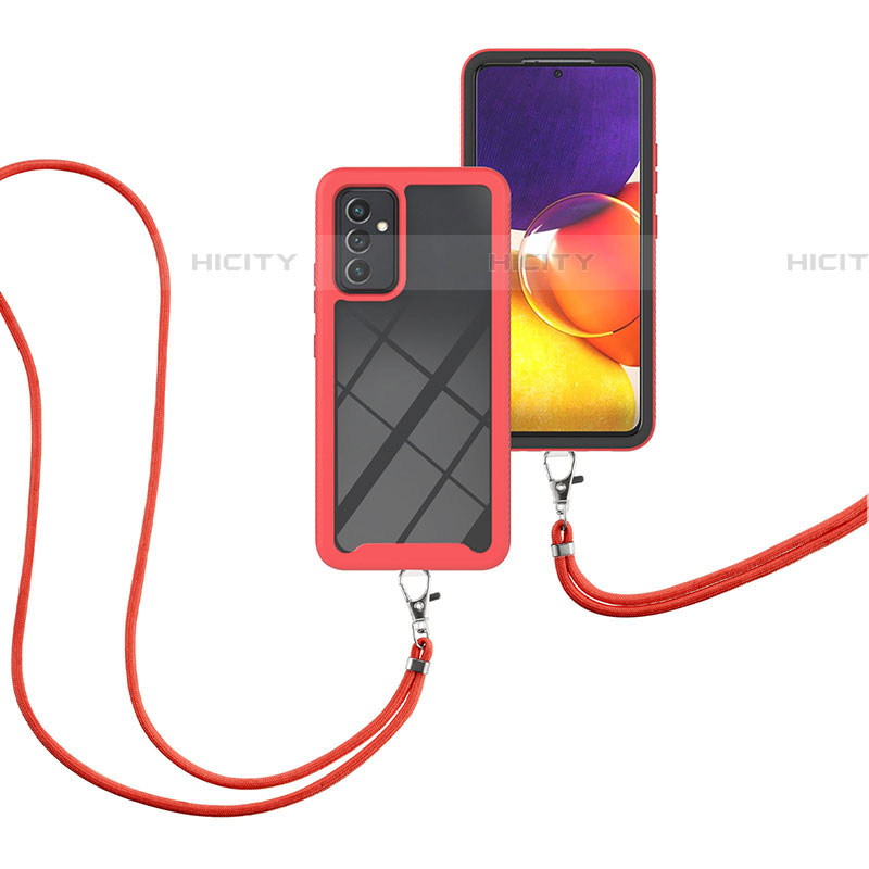 Coque Contour Silicone et Plastique Housse Etui Protection Integrale 360 Degres avec Laniere Strap pour Samsung Galaxy A05s Rouge Plus