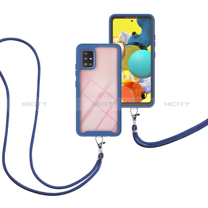 Coque Contour Silicone et Plastique Housse Etui Protection Integrale 360 Degres avec Laniere Strap pour Samsung Galaxy A51 5G Bleu Plus