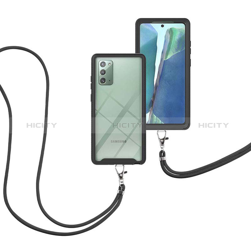 Coque Contour Silicone et Plastique Housse Etui Protection Integrale 360 Degres avec Laniere Strap pour Samsung Galaxy Note 20 5G Noir Plus