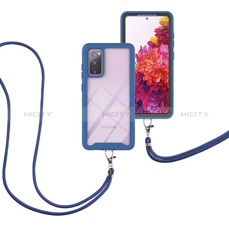 Coque Contour Silicone et Plastique Housse Etui Protection Integrale 360 Degres avec Laniere Strap pour Samsung Galaxy S20 Lite 5G Bleu Plus